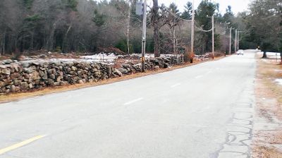 George's Pony Pasture
On Saturday morning, a work crew gathered at George's Pony Pasture on Mattapoisett Road in Rochester. They attacked the briers, bittersweet, brush and tree trunks. About half the length of the wall was cleaned up in this initial effort, but there's more to be done. Our thanks to Art Benner, Ken Josephson, Kelly and Derek Barratt, and Russ, Wendy, and Howard Keeler for their efforts this morning. Photo courtesy of the Rochester Land Trust
