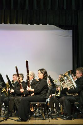 Con Spirito
The Tri-County Symphonic Band, under the direction of Philip Sanborn, performed its Con Spirito program on Sunday February 2 at the Old Rochester Regional High School auditorium. In its 52nd concert season, the band welcomed guest French Horn Instrumentalist Roger Haber, and recognized Trumpeter Edith Pliskin on her 94th birthday coming up next week. The next performance “New York, New York” will be held at Tabor Academy on Sunday, March 16. Photo by Jean Perry
