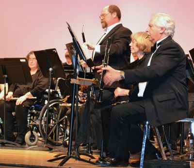 Con Spirito
The Tri-County Symphonic Band, under the direction of Philip Sanborn, performed its Con Spirito program on Sunday February 2 at the Old Rochester Regional High School auditorium. In its 52nd concert season, the band welcomed guest French Horn Instrumentalist Roger Haber, and recognized Trumpeter Edith Pliskin on her 94th birthday coming up next week. The next performance “New York, New York” will be held at Tabor Academy on Sunday, March 16. Photo by Jean Perry
