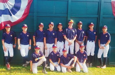 Buzzards Bay Cooperstown Baseball Team
The 2019 Buzzards Bay Cooperstown Baseball Team, Back Row (L-R): Nick Fringuelli, Cormac LeClair, Jack Hamilton, Collin Tetrault, Danny Fearing, Finn Kavanagh, Mikey Radek, Ollie Fearing, Will Fringuelli. Front Row (L-R): Colin Mello, Aiden Eagle, James Dunn, Zack Mourao. Photo by Donovan Dunn
