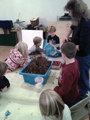 Cranberry Program
On Wednesday, Nov. 20th, he Marion Natural History Museum after-school group investigated how a cranberry bog formed in New England.  Museum Director, Elizabeth Leidhold, helped the kids to explore the physical structure of a bog, and how to tell a healthy berry from a rotten one.  The students then made “mini-bogs” to take home. Photo courtesy Elizabeth Leidhold
