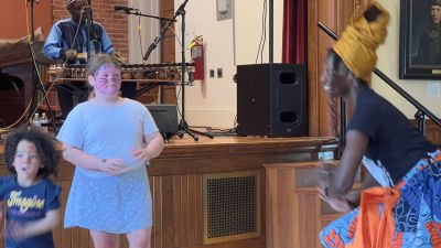 Crocodile River Music
On Saturday, May 17, as part of Art Week, the Marion Arts Center presented Crocodile River Music performing West African music and dance in Marion's Music Hall to an audience of about 70 people. A few children danced happily along with members of Crocodile River Music during several pieces. For the final piece of the event, almost everyone was up and dancing. The energy was terrific. Photos courtesy Chuck Green
