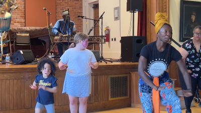Crocodile River Music
On Saturday, May 17, as part of Art Week, the Marion Arts Center presented Crocodile River Music performing West African music and dance in Marion's Music Hall to an audience of about 70 people. A few children danced happily along with members of Crocodile River Music during several pieces. For the final piece of the event, almost everyone was up and dancing. The energy was terrific. Photos courtesy Chuck Green

