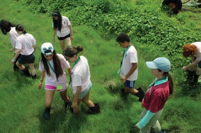 Cuttyhunk
Wendy Copps conducted an “Ocean in Motion” exercise at Barges Beach, and Kate Armstrong led children in an exploration of the saltmarsh as part of Old Hammondtown Elementary School’s field trip to Cuttyhunk on June 16. Approximately 70 Grade 6 graduates made the ferry ride from Mattapoisett to take part in a science field trip organized by the Mattapoisett Land Trust Education Committee and held in conjunction with the Massachusetts Cultural Council and the STEAM Academy. Photos by Mick Colageo
