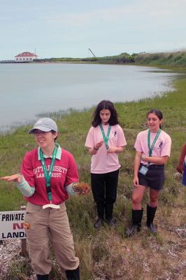 Cuttyhunk
Wendy Copps conducted an “Ocean in Motion” exercise at Barges Beach, and Kate Armstrong led children in an exploration of the saltmarsh as part of Old Hammondtown Elementary School’s field trip to Cuttyhunk on June 16. Approximately 70 Grade 6 graduates made the ferry ride from Mattapoisett to take part in a science field trip organized by the Mattapoisett Land Trust Education Committee and held in conjunction with the Massachusetts Cultural Council and the STEAM Academy. Photos by Mick Colageo
