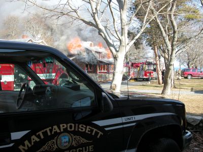 Fatal Fire
A devastating house fire at 13 Briar Road in the Point Connett area of Mattapoisett claimed the life of the sole occupant, 72-year-old Carlton Cook, on Sunday afternoon, February 3. (Photo by Paul Lopes).
