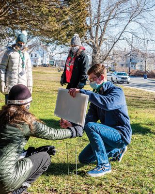 Story Walk
Students from Old Rochester Regional High School gathered on a chilly January 23 morning to help the Mattapoisett Land Trust install a ‘Story Walk’ at the Dexter “Tub” Mill site off of Route 6 and Mendell Road. The students learned from Paul Osenkowski about the town’s history and took part in its beautification. See story. Photos by Ryan Feeney
