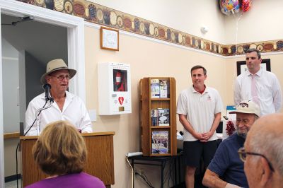 Jimmy Dexter
Jimmy Dexter received his long-awaited Old Rochester Regional High School honorary diploma from Superintendent of Schools Mike Nelson and ORR Principal Mike Devoll during an August 26 luncheon held at the Rochester Senior Center. Andrew Daniel, Rochester facilities manager who was instrumental in bringing the petition to Nelson’s attention, and Dexter’s sister Debbie Townsend both shared words with the packed house that turned out in Dexter’s honor. 
