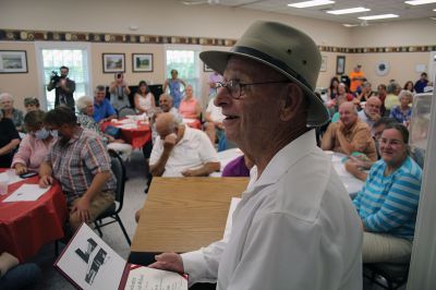 Jimmy Dexter
Jimmy Dexter received his long-awaited Old Rochester Regional High School honorary diploma from Superintendent of Schools Mike Nelson and ORR Principal Mike Devoll during an August 26 luncheon held at the Rochester Senior Center. Andrew Daniel, Rochester facilities manager who was instrumental in bringing the petition to Nelson’s attention, and Dexter’s sister Debbie Townsend both shared words with the packed house that turned out in Dexter’s honor. 
