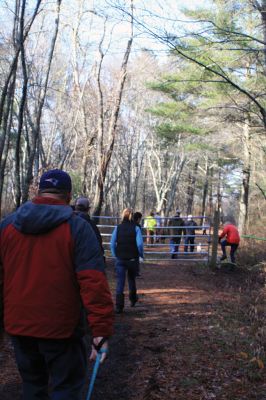 Hot-To-Trot Dog Walk
On November 30, a spring-like winter’s day, the Sippican Lands Trust held its 2nd annual Hot-To-Trot Post-Thanksgiving Day dog walk. About 12 dogs of all shapes and sizes brought their humans out for a guided tour of the White Eagle property located off Route 6 in Marion. Dogs received stylish orange neckerchiefs and dog treats. Photo by Marilou Newell
