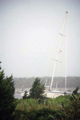 Hurricane Irene
A Wanderer reader took a picture of this boat, washed ashore at Aucoot Cove in Marion, during Tropical Storm Irene. Photo by Donna Hemphill.
