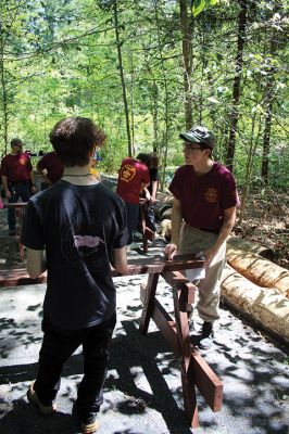 Eagle Scout
With help from volunteers, including members of Boy Scouts Troop 31, Noah Bellefeuille of Rochester directed the construction of two large picnic tables as his Eagle Scout project on June 1 at Old Colony Regional Vocational-Technical High School. Situated near the vernal pool just south of the athletic fields, the tables will serve students and science-related activities. Photos by Mick Colageo
