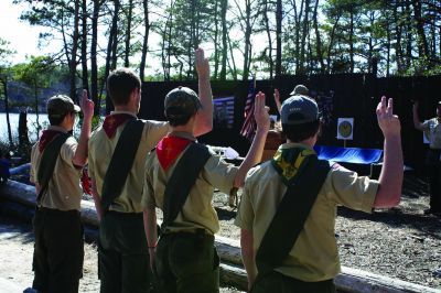 Eagle Scout
Four Boy Scouts from Mattapoisett Troop 53 received the distinguished honor of achieving Eagle Scout status on Sunday, April 23, at Camp Cachalot in Carver. Adam Perkins, Matthew Kiernan, Davis Mathieu, and Justin Sayers all soared to new heights as Eagle Scouts after many years shared as Boy Scouts together. Photos by Jean Perry
