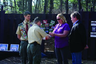 Eagle Scout
Four Boy Scouts from Mattapoisett Troop 53 received the distinguished honor of achieving Eagle Scout status on Sunday, April 23, at Camp Cachalot in Carver. Adam Perkins, Matthew Kiernan, Davis Mathieu, and Justin Sayers all soared to new heights as Eagle Scouts after many years shared as Boy Scouts together. Photos by Jean Perry
