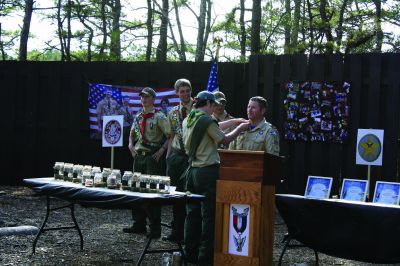 Eagle Scout
Four Boy Scouts from Mattapoisett Troop 53 received the distinguished honor of achieving Eagle Scout status on Sunday, April 23, at Camp Cachalot in Carver. Adam Perkins, Matthew Kiernan, Davis Mathieu, and Justin Sayers all soared to new heights as Eagle Scouts after many years shared as Boy Scouts together. Photos by Jean Perry
