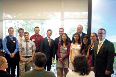 MFC Challenge
Of the 2642 high school students who participated in the 2011 National Financial Capability Challenge, only 19 students from Massachusetts received a perfect score, and eight of them were from Erich Carroll's Economics class at ORR. Students Steven Price, Dana Dourdeville, Alex Stylos, Greg Kornichuk, Hannah O'Day, Emily Roseman, Justine Jesse, and Amy Heacox were joined by teachers Mr. Carroll and Kim Frink in celebration. Photo courtesy of Jean Roseman.
