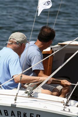 Embarker
Mattapoisett resident Bob Brack launched his sailboat “Embarker” on Monday for the 50th time from the Mattapoisett Boatyard. Brack has owned the same boat for 50 years, a rarity to encounter says former boatyard owner Art Maclean. Seen here, Brack and son Ken head out into Buzzards Bay on this golden anniversary of the first launching of “Embarker.” Photo by Jean Perry
