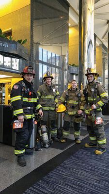 Multiple Sclerosis Society Climb
On March 5, four Mattapoisett firefighters participated in the 7th Annual Multiple Sclerosis Society Climb to the Top at 200 Clarendon Tower in Boston. They helped to raise money and awareness for the society while climbing to the top of the skyscraper. (Left to right) Lt. Justin Dubois, firefighter Justin Blue, probationary firefighter William Olivier, and firefighter Silas Costa. Photo courtesy of the Mattapoisett Fire Department
