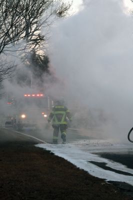 SUV Fire
An SUV was completely consumed by a fire in Rochester on Braley Hill Road, on Saturday evening, January 7, 2012. A passing motorist saw the flames and helped direct the occupants to safety. No injuries were reported, but Police Chief Paul Magee reported that the vehicle was a "total loss". Photo by Laura Fedak Pedulli.
