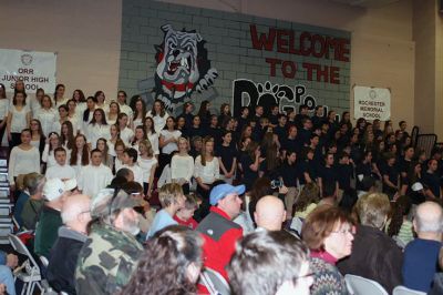 FORM Concert 
The tri-town FORM concert brought together students whose combined musicality entertained a full house. The performers sang song style selections from spiritual to jazz and the crowd pleaser “Don’t Worry Be Happy” by Rochester Memorial School. Combining the voices of nearly 300 students the finale was a soulful treatment of “Wade In The Water”. Funds raised through FORM concerts support scholarships awarded each year to graduating seniors who have completed at least two full years in a school music program.
