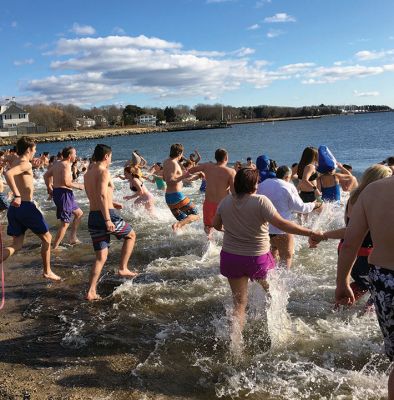 Freezing For A Reason
Friends bare it all for the 8th annual Freezing For A Reason on New Year’s Day 2020. Wearing designer shower caps were Maura Kelley, Helen Muller, and Linda Duchaine. They attended the event in memory of Richard Bartlett. 
