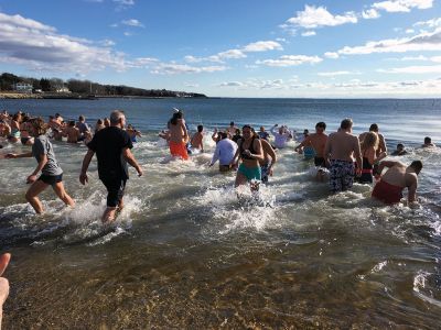 Freezing For A Reason
Friends bare it all for the 8th annual Freezing For A Reason on New Year’s Day 2020. Wearing designer shower caps were Maura Kelley, Helen Muller, and Linda Duchaine. They attended the event in memory of Richard Bartlett. 
