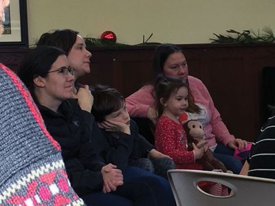 Frozen Princesses
On December 21, two princesses visited the Mattapoisett Public Library to read stories and sing songs from the Disney film Frozen. Princesses Elsa and Anna beguiled the children as well as their parents in an hour-long performance culminating in hugs and a photo session. The delightful event was sponsored by the Friends of the Mattapoisett Library. Photos by Marilou Newell
