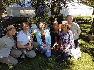 Mattapoisett Woman's Club 
Members of the Mattapoisett Woman's Club (left to right) Barbara Ponzyn, Barbara Van Inwegen, Erin Burlinson, Susan Perkins, Sue Mitchell, and Roxanne Bungert - and below, Elaine Botelho - were volunteers on the front lawn garden installation at Rosecliff in Newport in preparation of the 2017 Newport Flower Show (NFS). Photo courtesy Karen Gardner
