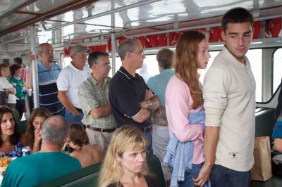 Habitat Cruise
Almost 100 people turned out for the annual harbor cruise fundraiser.  The cruise is in its fifth year; previously, they cruised the Cape Cod canal, but have had it in New Bedford for the last two years.  Photo by Eric Tripoli.  
