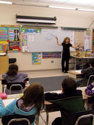 Artist Visit
On November 19, Author/Illustrator Teresa Flavin visited each of Mattapoisett Center Schools third grade classes. Ms. Flavin is the illustrator of Joseph Bruchacs play Pushing Up the Sky featured in the 3rd Graders reading book. Her presentation included showing the students original sketches and artwork from her books, discussing the processes involved in creating artwork for publication and a short hands-on drawing project.
