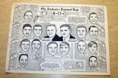 Hall of Fame
As part of athletic director Bill Tildens quest to keep local sports history alive, an Athletic Hall of Fame will be established at ORR next spring, and memorabilia, including this artistic rendering of players on the 1965 ORRHS football team, will be displayed in the schools new trophy cases. Photo by Laura Pedulli.
