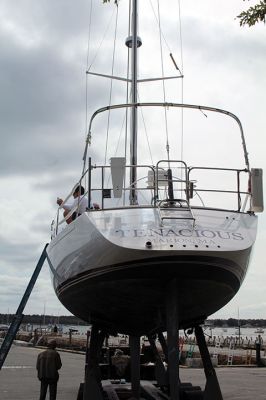 Tropical Storm
Tenacious, out of Marion, was among the many boats hauled out of the water under the threat of a tropical storm last weekend. The storm was hyped up, but for the most part, missed the south coast. Photos by Mick Colageo
