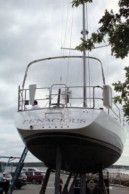 Tropical Storm
Tenacious, out of Marion, was among the many boats hauled out of the water under the threat of a tropical storm last weekend. The storm was hyped up, but for the most part, missed the south coast. Photos by Mick Colageo
