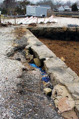 Island Wharf
A severely deteriorated seawall at Island Wharf is one of four major projects facing the Marion Harbormaster Department as it prepares grant applications and an operating budget for Fiscal Year 2024. Also in dire need of funding is decaying infrastructure at Old Landing, the town’s 17-year-old patrol boat and the planned Marine Center that in two years has become $1,000,000 more expensive due to inflated construction costs. Photo by Mick Colageo January 26, 2023
