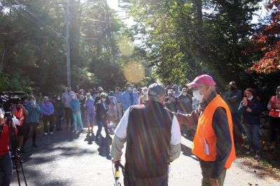 Brad Hathaway
It took 32 years, but on October 3 Mattapoisett resident Brad Hathaway completed his “Walk around the World” along Aucoot Road, accompanied by well over 100 friends and supporters of his mission refocused some years ago from what had begun as a fitness prescription to a fundraising effort for the Mattapoisett Land Trust. Hathaway, 88, is a co-founder of the MLT and has dedicated his life toward preserving and protecting lands that his ancestors first came upon hundreds of years ago. 
