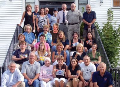 Helene Craver Retires
Marion Town Hall employees got together for a farewell party last week, in honor of 23-year employee Helene Craver. Ms. Cravers last scheduled day was August 24. As the administrative assistant to the Board of Selectmen, Ms. Craver is a wealth of Marion information, but she is perhaps best known as the candy source at the Town House. The Wanderer wishes her all the best in her retirement. Photo courtesy of Judy Mooney.
