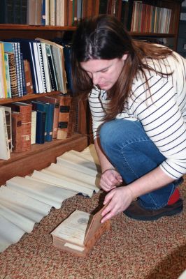 Mattapoisett Historical Society Museum 
Mattapoisett Historical Society Museum Curator Elizabeth Hutchison and Historical Preservationist Lenora Robinson are developing a database and catalog of the museum’s collection. Once the work is complete, researches will be able to view historical documents, clothing, tools, photographs, and much more from the museum collection online. Photos by Marilou Newell
