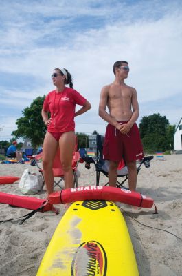 Safe Summer
Mattapoisett lifeguards Zack Midwood and Claire Martin made sure the summer fun stayed safe in the record heat at the Town Beach on Saturday July 23, 2011. Photo by Felix Perez.
