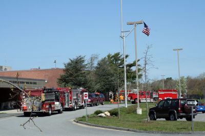 Sprinkler Activation at ORR
The Mattapoisett and Marion Fire Departments responded to ORR High School at 10:03am on Friday May 8, for a reported fire alarm activation. Upon arrival they found that a sprinkler head had been activated in the auditorium due to heightened heat levels. The cause of the heat was found to be a stuck thermostat on a heater in that area. The students, who vacated the school when the fire alarm sounded, remained outside the school enjoying the warm sunny day as the fire department worked to resolve the issue.
