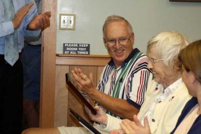 Boston Post Cane Recipient
Mattapoisett Selectmen George Randall, Stephan J. Lombard and Jordan Collyer along with Town Administrator Michael J. Botelho presented the Boston Post Cane Certificate to Town Resident Martha Lorraine at the Selectmens meeting on Tuesday Jul 22, 2008, recognizing her as the towns eldest citizen.
