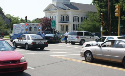 Route 6 Crash
Just before 3pm June 29, 2009 the Mattapoisett Police and Fire Departments responded to a motor vehicle crash at Route 6 and Main Street, which slowed down the already heavy summer traffic. Multiple injuries were reported in the two-vehicle crash to which two ambulances responded. One of the victims was immobilized on a backboard as a precautionary measure while transported to St. Lukes Hospital for evaluation. The Fairhaven and Marion Police Departments also responded to assist at the scene.
