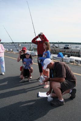 Fish Story
The Buzzards Bay Anglers Club hosted the First Annual Gus Casassa Scup Cup fishing tournament at the Mattapoisett Wharves on Saturday, July 11. The event attracted about 20 youngsters aged twelve and younger with each child receiving a new fishing rod and reel as part of their entry. Winners, who caught the largest fish of the day, also were awarded plaques for their efforts. Photo by Robert Chiarito.
