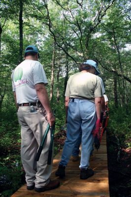 Eastover Trail
A boardwalk stretches through "Eastover South", a new Marion hiking trail that is being built by the Trustees of Reservation and a group of local volunteers. Photo by Robert Chiarito
