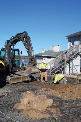 Island Wharf
Construction workers dig a trench that will bury power lines to Marion’s new Maritime Center being built at Island Wharf. Photos by Mick Colageo
