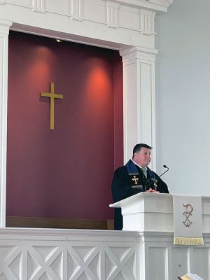 Pastor Michael Frady
Settled Pastor Michael Frady shared his first sermon on New Beginnings April 28 at the Mattapoisett Congregational Church. Photo by Jen Shepley
