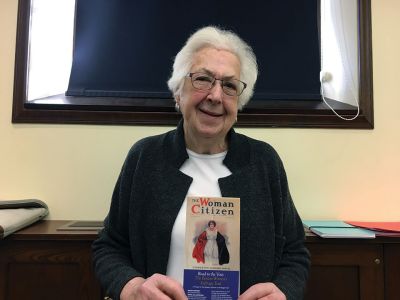 Boston Women’s Suffrage Trail 
Katherine Dibble of the Boston Women’s Suffrage Trail gave an historical perspective on the important role played by women from Massachusetts during the years of struggle to gain the right to vote. Held at the Mattapoisett Public Library on February 15, the lecture celebrated the 100th anniversary of the 19th Amendment giving women the right to vote. Photo by Marilou Newell
