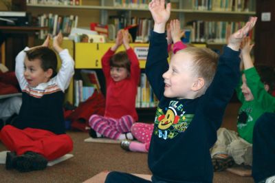 Reading Time
Mattapoisett preschoolers visited the Free Public Library on Friday, January 8, 2010 to enjoy a special storytime with Childrens Librarian Linda Burke. Photo by Anne OBrien-Kakley.
