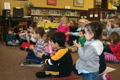 Reading Time
Mattapoisett preschoolers visited the Free Public Library on Friday, January 8, 2010 to enjoy a special storytime with Childrens Librarian Linda Burke. Photo by Anne OBrien-Kakley.
