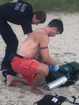 Marion Recreation Department Lifeguards 
On July 18 the Marion Recreation Department Lifeguards conducted a training drill at Silvershell Beach. Each week the lifeguards conduct training drills throughout the summer season. This particular drill was done with the Marion Harbormaster's Department and the Marion Fire/EMS Department. 
