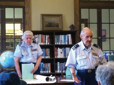 Coast Guard Auxiliary
Betty and Bert Theriault shared many years of history on Ned’s Point Lighthouse as guests of the Mattapoisett Friends of the Council on Aging on Saturday, January 16. The couple has dedicated 40 years to the lighthouse through their work with the local Coast Guard Auxiliary. Photo by Marilou Newell
